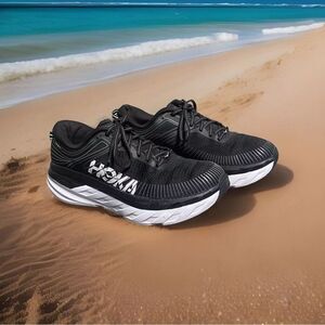 Hoka One One Bondi 7 1106519 Black & White Women's Running Shoes Size 10.5M